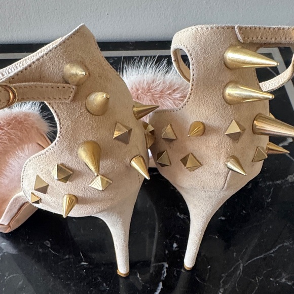 Giuseppe Zanotti Pink Mink suede Heels with Gold Spikes 39 Rare - Picture 5 of 6